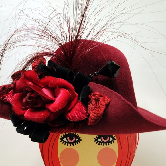 Women’s Picture Frame Wide Brim Hat 100% Wool,OOAK - Picture 2 of 4